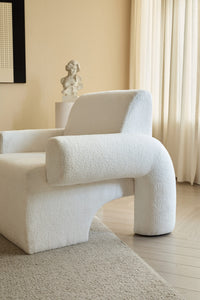 Modern Artistic Single Sofa Chair – White Sherpa Fabric, Creative Shape for Living Room & Leisure Area