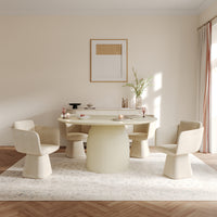 Rotatable Upholstered Dining Chair – Beige, Modern Accent Chair with Flared Pedestal Base