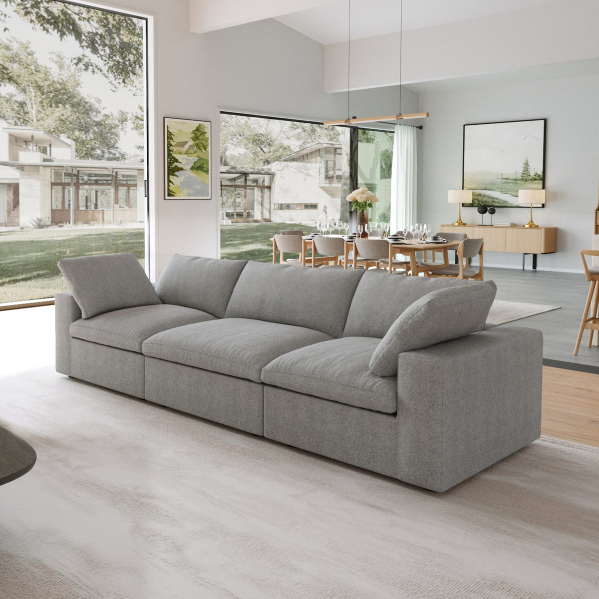 Sky Cloud Sectional Sofa | Pet-Friendly Cover 120-Inch Linen Sleepers 3-Seaters