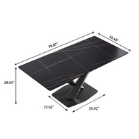 3 Sizes & 3 Colors Rectangular Dining Table – 2-Tone X-Shaped Metal Pedestal Base