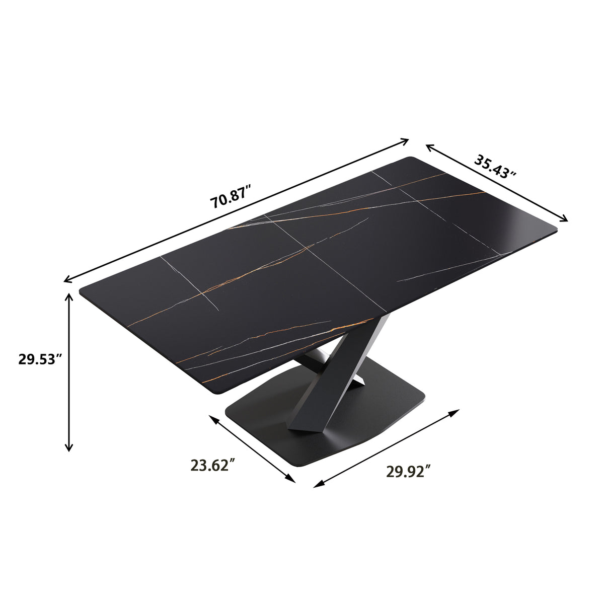 3 Sizes & 3 Colors Rectangular Dining Table – 2-Tone X-Shaped Metal Pedestal Base