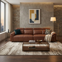 4-Seater Leather Look Sofa with Adjustable Headrests & Side Pocket Storage