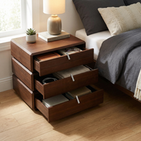 Rotating 3-Drawer Walnut Nightstand – Modern Rotatable Bedside Table with Metal Handles