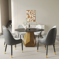 2 Sizes & 2 Colors Round Dining Table – Optional Rotating Lazy Susan, Gold-Geometric Pedestal Base