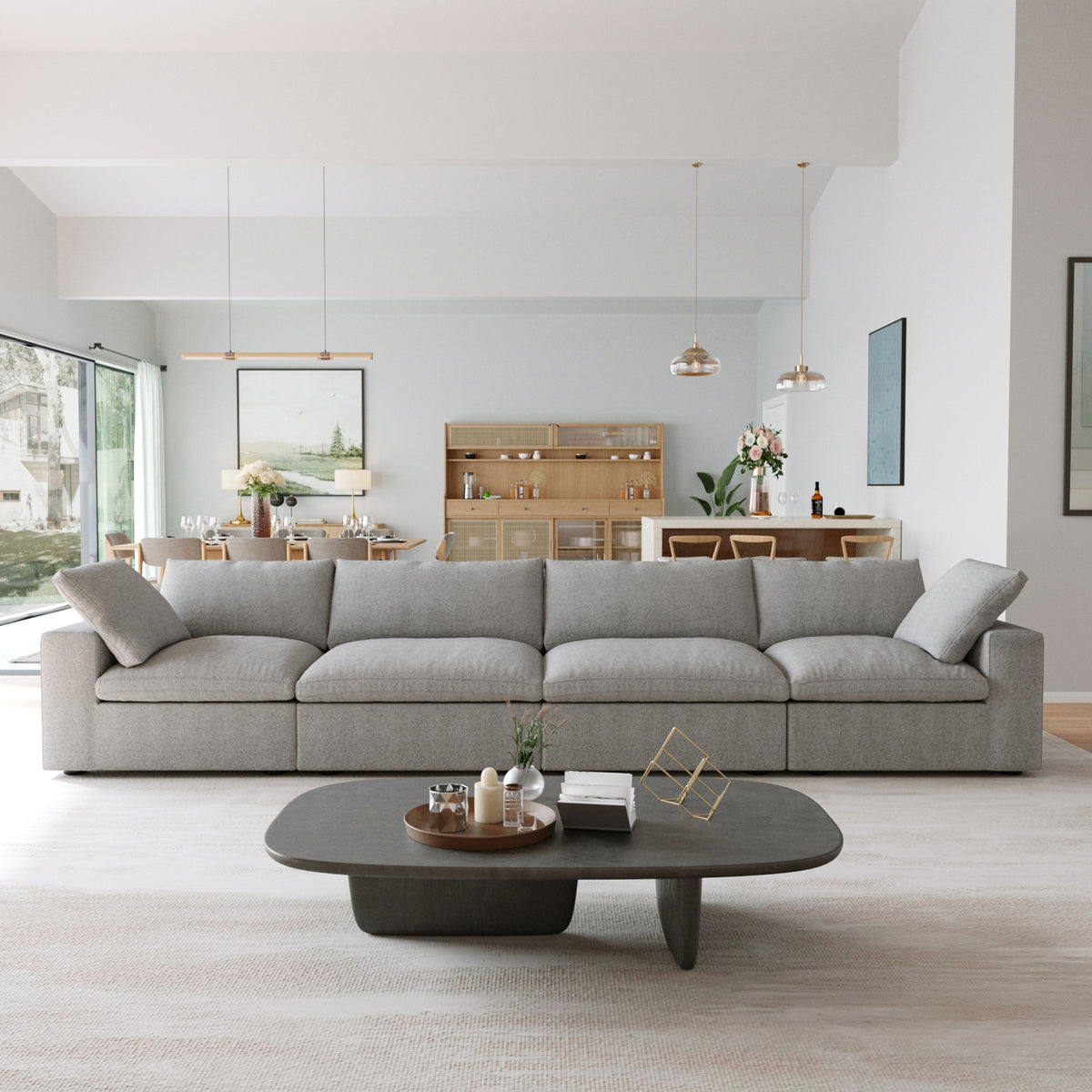 Sky Cloud Sectional Sofa | Replaceable Cover 160-Inch Linen Sleepers 4-Seaters