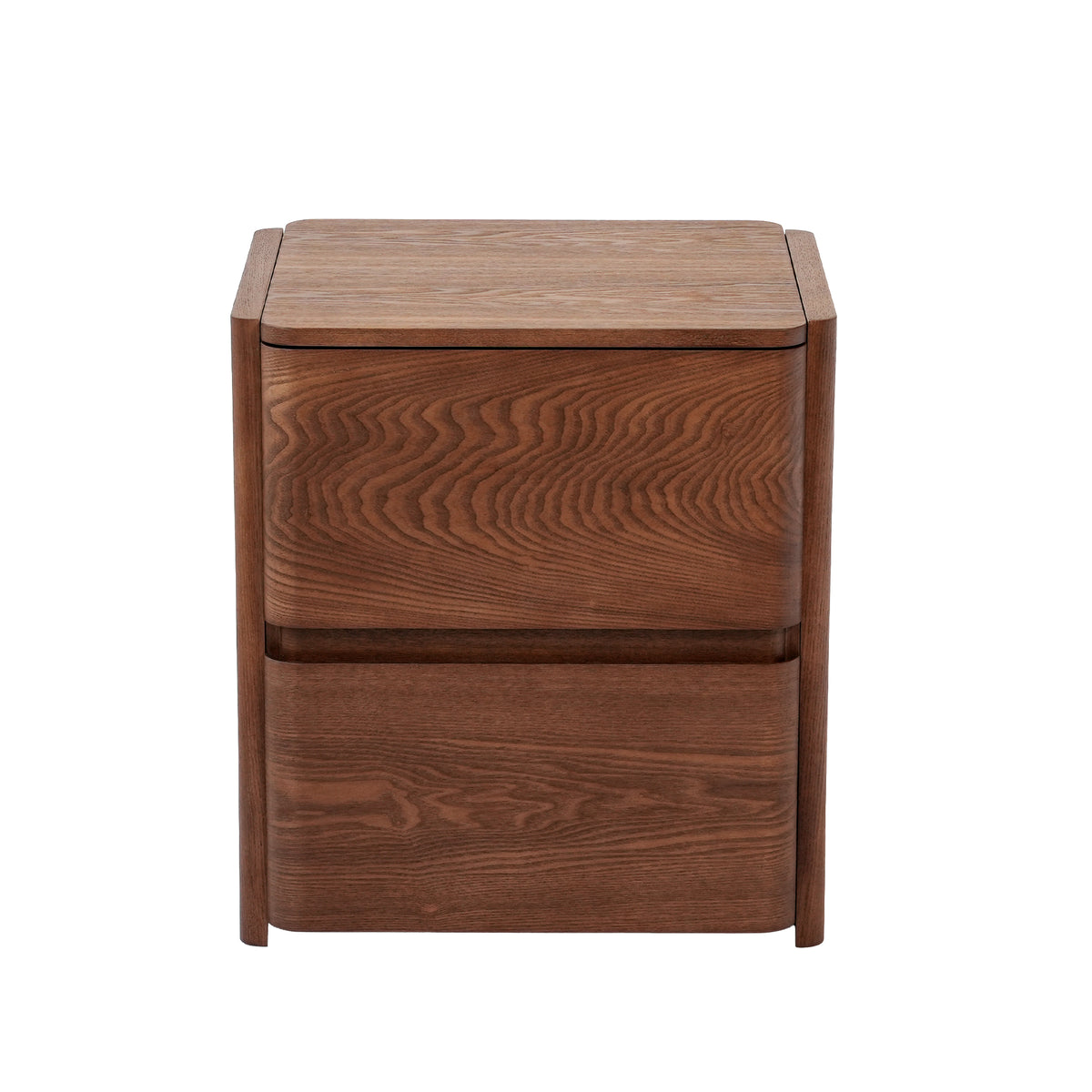 Curved 2-Drawer Solid Wood Nightstand – Modern Minimalist Bedside Table with Natural Grain