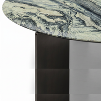 【LAS VEGAS MARKET EXHIBIT】Round Green Vein Sintered Stone Coffee Table, Two Flat Dark Bronze Metal Legs Luxury Living Room Center Table