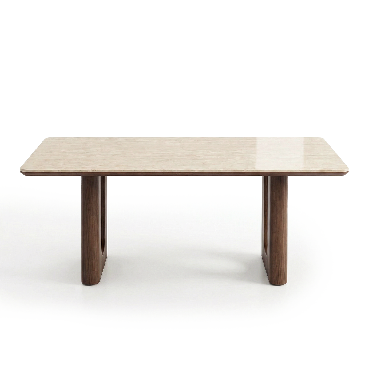 Travertine Top Dining Table with Walnut Base – Modern Rectangular Kitchen Table