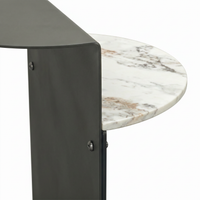 【LAS VEGAS MARKET EXHIBIT】2-Tier Sintered Stone Side Table, Matte Dark Gray Metal Frame Modern Half Moon Accent End Table for Living Room