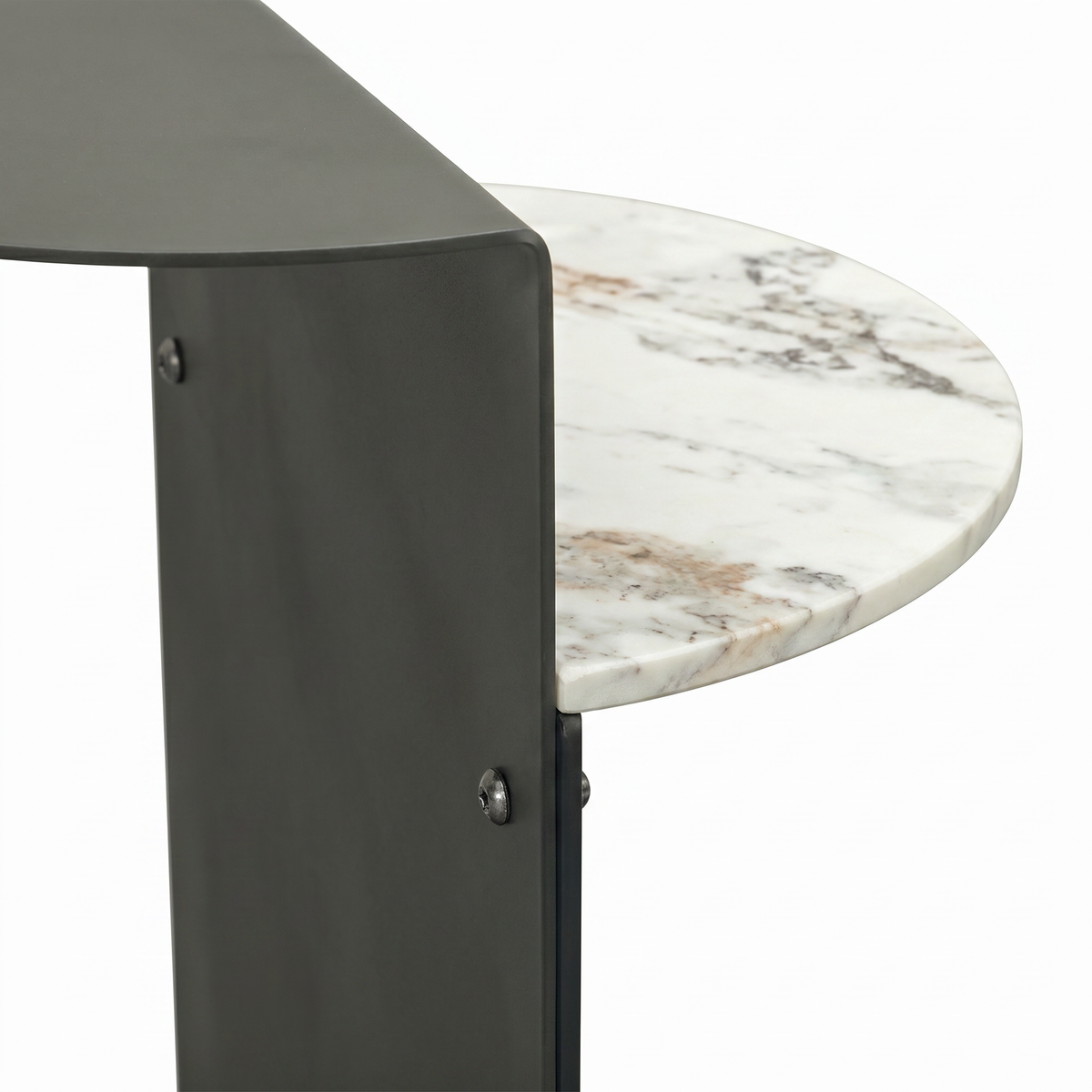 【LAS VEGAS MARKET EXHIBIT】2-Tier Sintered Stone Side Table, Matte Dark Gray Metal Frame Modern Half Moon Accent End Table for Living Room
