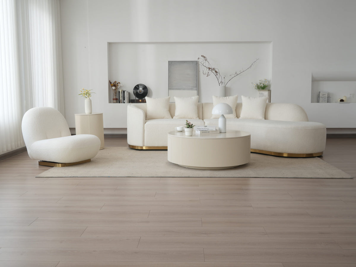 Contemporary Curved Couch in Sherpa Cover