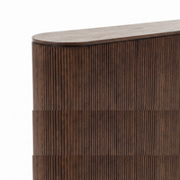 【LAS VEGAS MARKET EXHIBIT】Fluted 4-Door Oval Sideboard, Dark Walnut Finished Wood Ribbed Credenza with Fixed Internal Storage Shelves