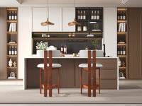 Minimalist Upholstered Counter Bar Stool Set, Walnut Solid Wood Frame, 2-Pack Per Box