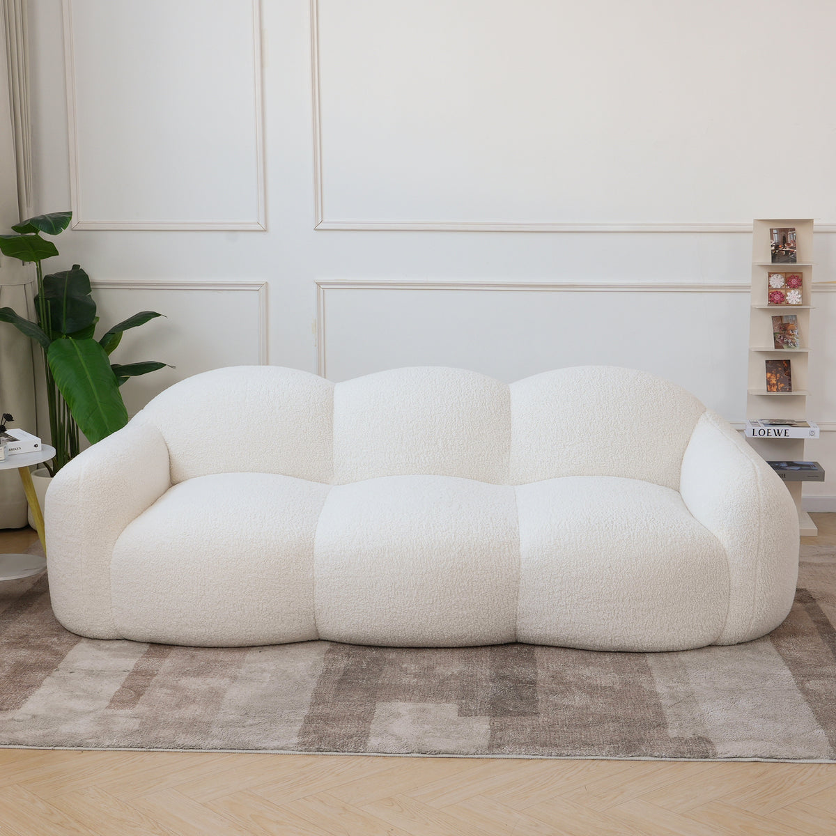 Double Armrest Cloud Sofa, Compressed Pure Sponge Teddy Velvet Couch, 4 Color Options Plush Upholstered Sofa for Living Room