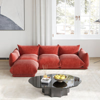 Chenille L-Shaped Modular Sofa with Ottoman – Soft Upholstery + Ground-Hugging Lazy Style, Relaxed Vibe Living Room Sofa