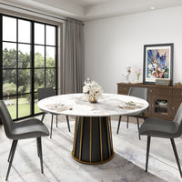 2 Sizes & 3 Colors Round Marble-Pattern Dining Table – Optional Rotating Lazy Susan, Black & Gold Metal Pedestal Base