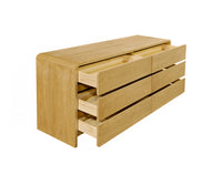 【LAS VEGAS MARKET EXHIBIT】Solid Oak 6-Drawer Wide Dresser, Full Rounded Edge Minimalist Wood Chest of Drawers for Bedroom Storage