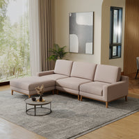 L-Shaped Linen-Look Sectional Sofa with Solid Wood Legs, Modular Chaise Couch for Living Room
