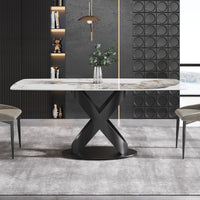 63/70.9inch Sizes & 3 Colors Rectangular Marble Dining Table – Gold/Black Carbon Steel X-Base