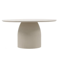 Ribbed Pedestal Round Dining Table – Cream White Minimalist Single Dining Table