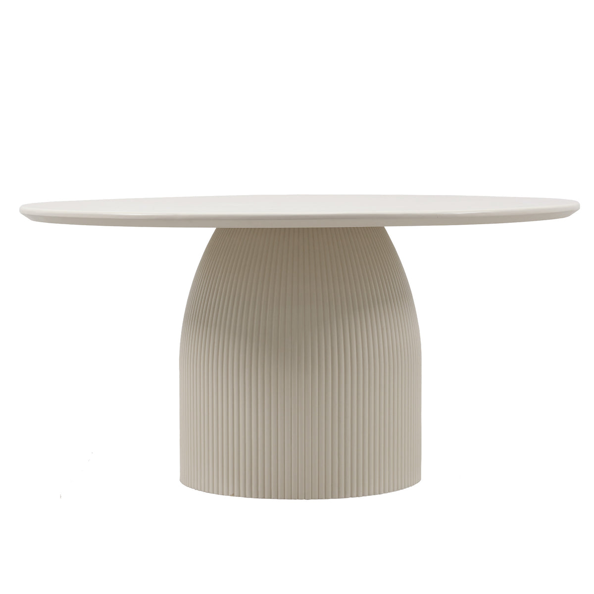 Ribbed Pedestal Round Dining Table – Cream White Minimalist Single Dining Table