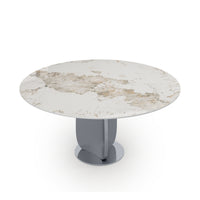 2 Sizes & 3 Colors Round Sintered Stone Dining Table – Optional Rotating Lazy Susan, Polished Gray Stainless Steel Pedestal Base, Marble Pattern Tabletop for Home Kitchen & Dining Room