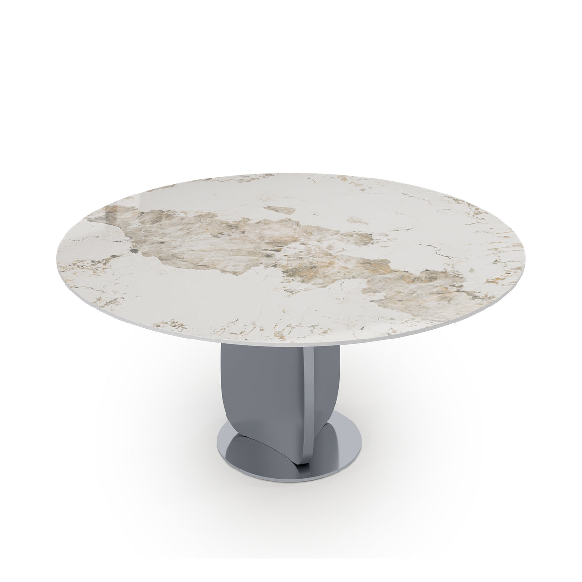 2 Sizes & 3 Colors Round Sintered Stone Dining Table – Optional Rotating Lazy Susan, Polished Gray Stainless Steel Pedestal Base, Marble Pattern Tabletop for Home Kitchen & Dining Room