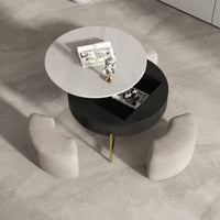 Lift-Top Round Coffee Table with Hidden Storage & 3 Upholstered Stools – 2 Color Options (Black/Natural Wood)