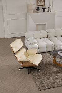Modern Classic Leather Lounge Chair with Ottoman