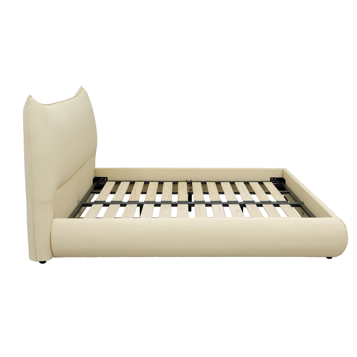 Modern Cream Upholstered Platform Bed – Fits King & Queen Size Mattress, Compatible with 10-12 Inch Thick Mattresses