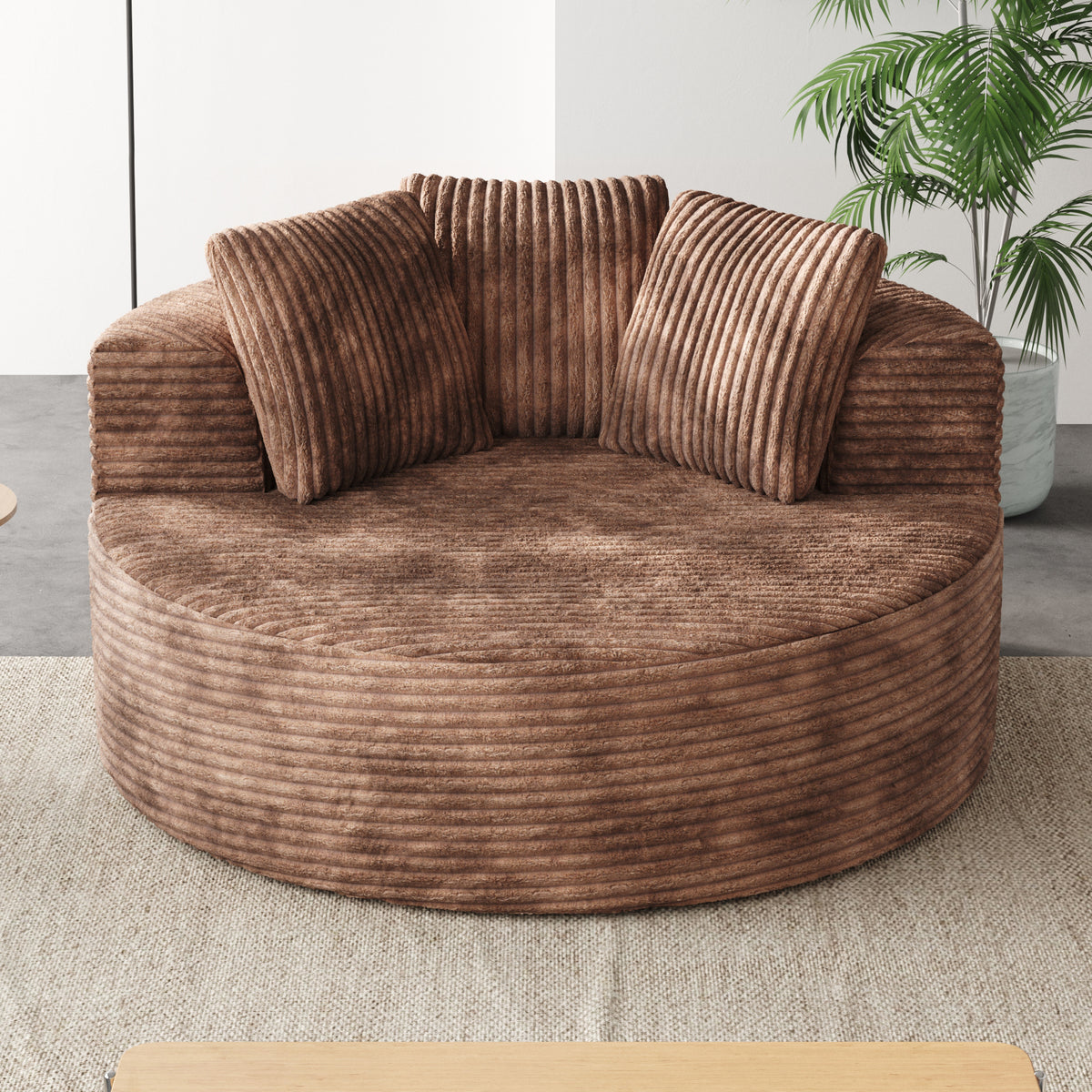 Round lazy sofa – Plush Upholstered Single Sofa with Pillows for Living Room