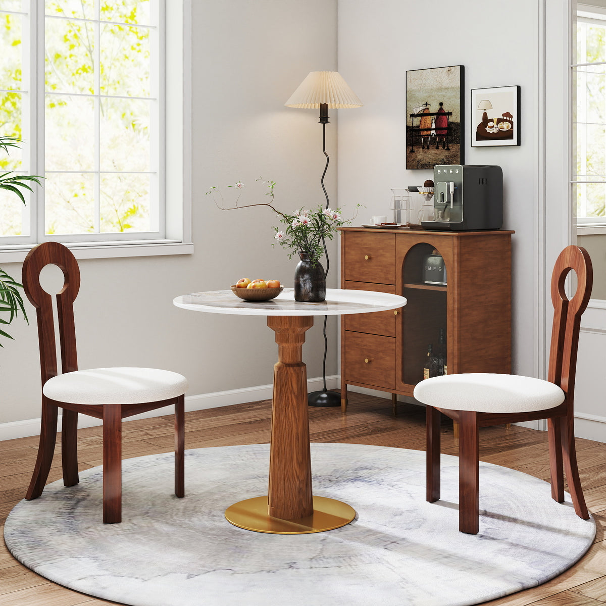 Solid Wood Conversation Table – Multi-Shape & Material Options + Column Base, Light Retro Leisure Table