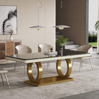 Modern Marble Dining Table, U-Shape Stainless Steel Base for Dining Room