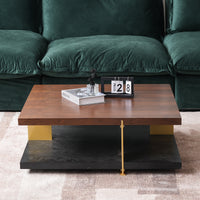 Walnut & Black Ash Square Coffee Table with Gold Accents