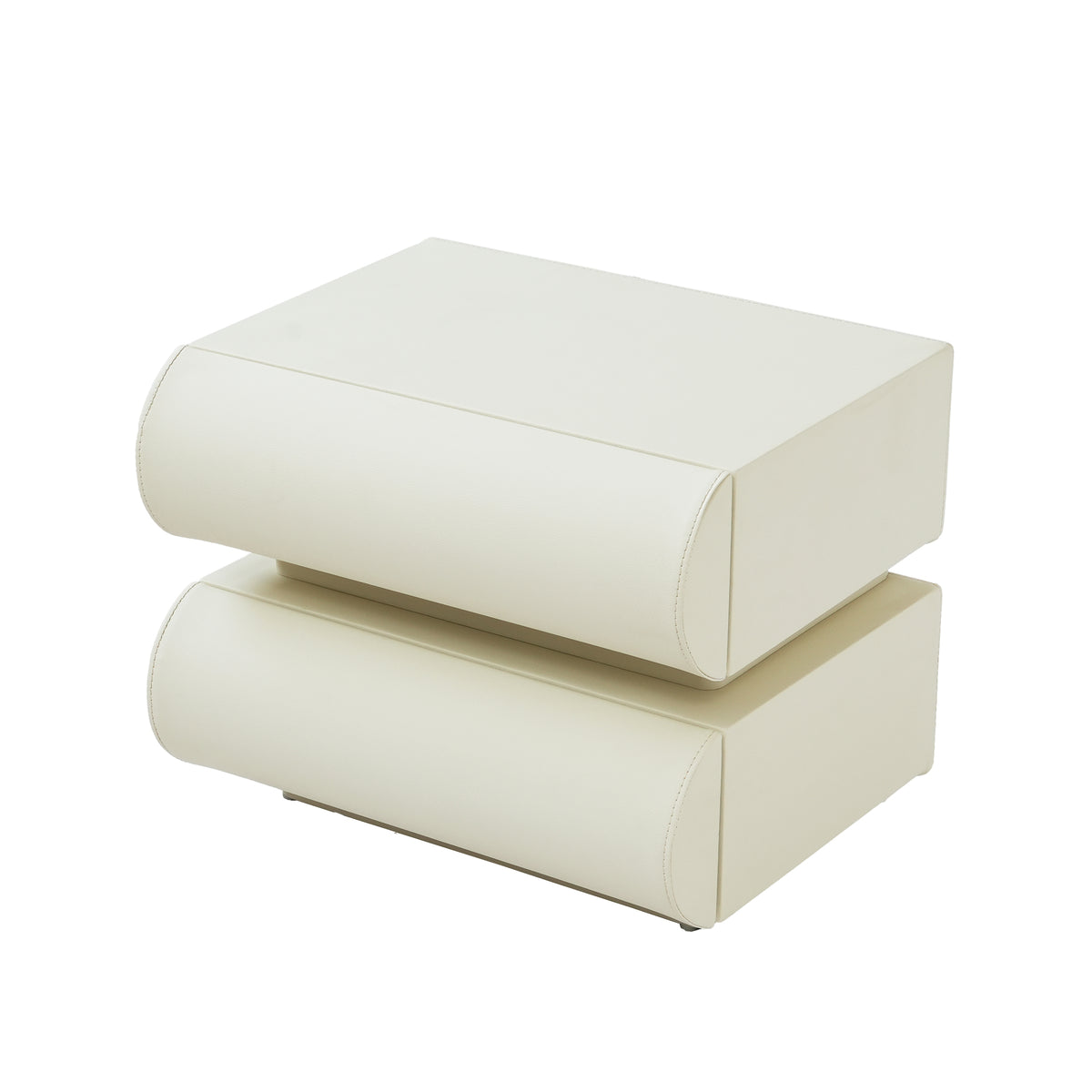 Cream Upholstered 2-Drawer Nightstand with Curved Handles – Modern Bedside Table