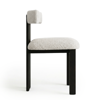 【LAS VEGAS MARKET EXHIBIT】Lambswool Upholstered Dining Chair – Black Wood Frame Minimalist Side Chair