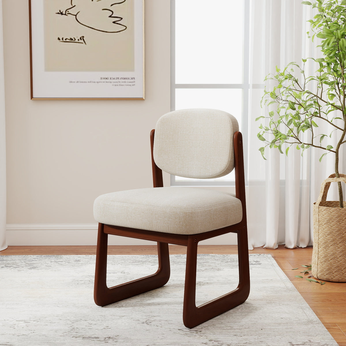 Minimalist Linen Fabric Dining Chair Set – Solid Wood Frame, 2-Pack / 4-Pack Optional