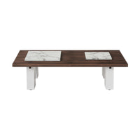 Slatted Coffee Table with Artificial Marble Tops & Iron Legs – Modern Center Table