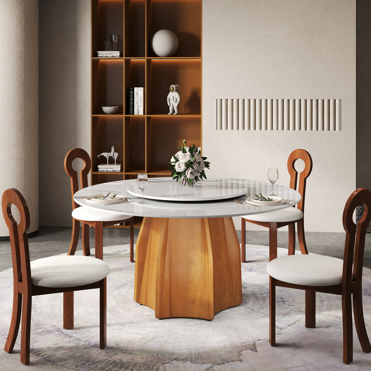 2 Sizes, 3 Tabletop Colors & 2 Leg Colors Round Dining Table – Optional Rotating Lazy Susan