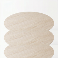 【LAS VEGAS MARKET EXHIBIT】Round Travertine Texture Sintered Stone Dining Table, Cross Slab Full Sintered Stone Base Minimalist Neutral Tone Dining Room Table