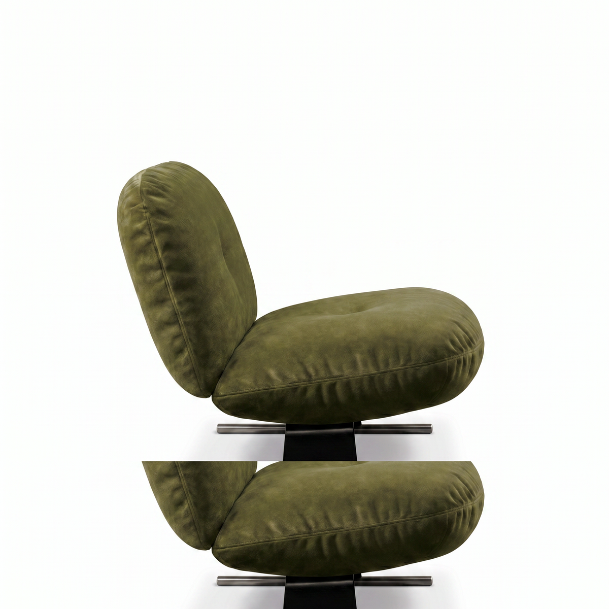【LAS VEGAS MARKET EXHIBIT】Frosted Velvet Tufted Armless Lounge Accent Chair, Dual-Tube Metal Slide Base Low Profile Leisure Chair