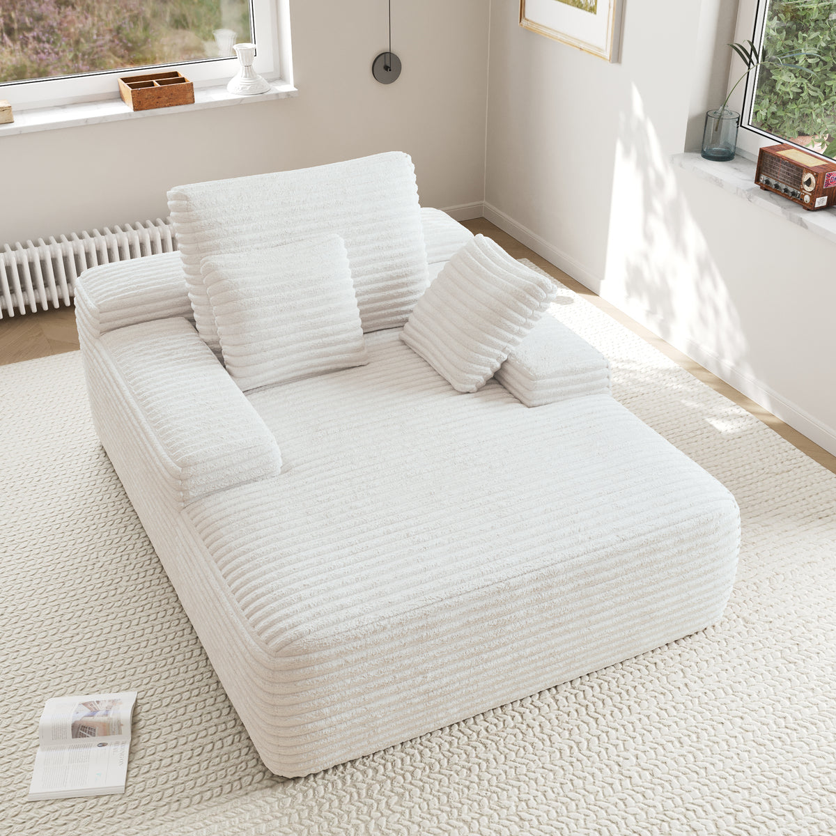 Modular Corduroy Lazy Sofa – Convertible Single Chaise Lounge with Pillows for Living Room/Bedroom
