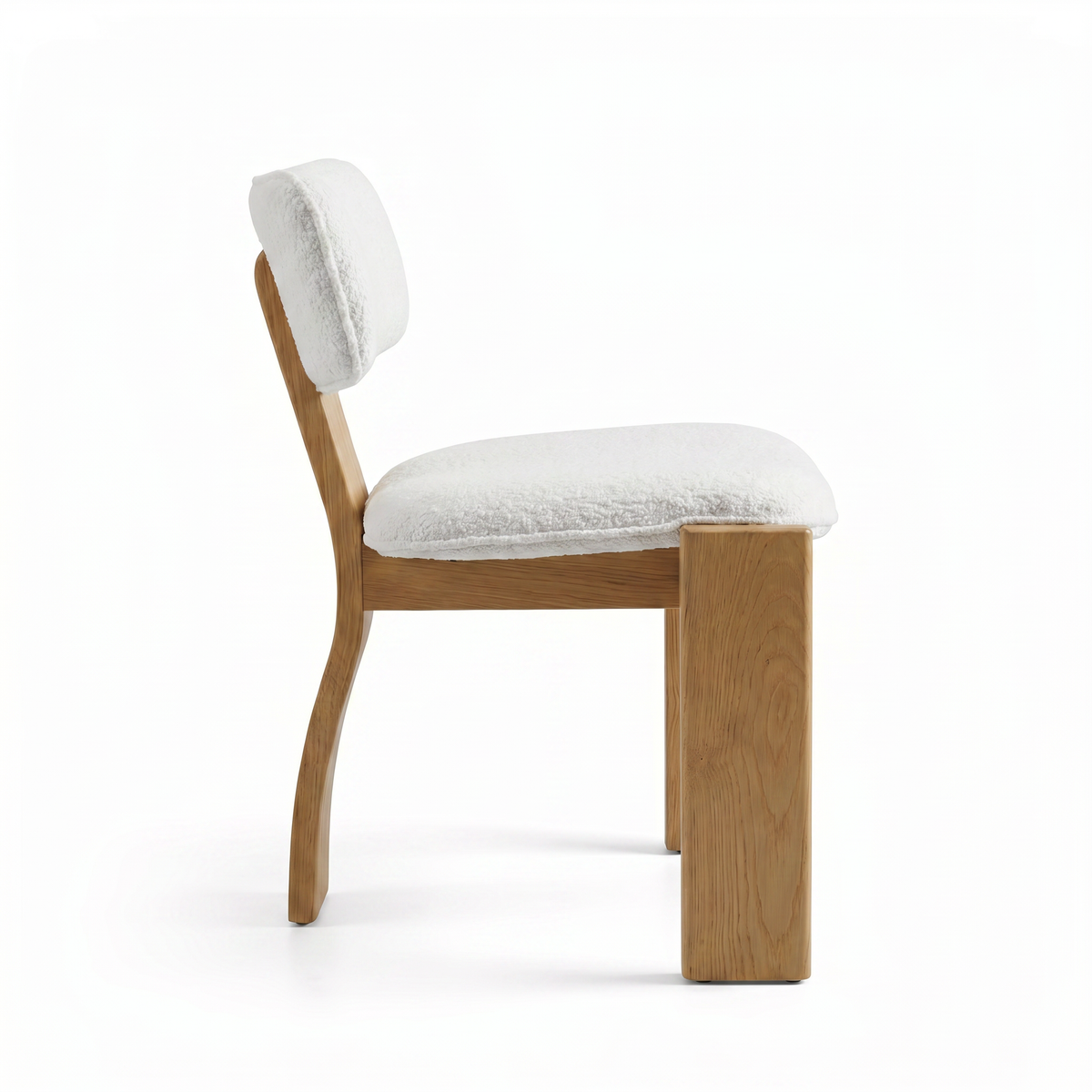 【LAS VEGAS MARKET EXHIBIT】Boucle Upholstered Solid Oak Dining Chair, Curved Thick Leg Minimalist Wabi-Sabi Side Chair for Dining Room