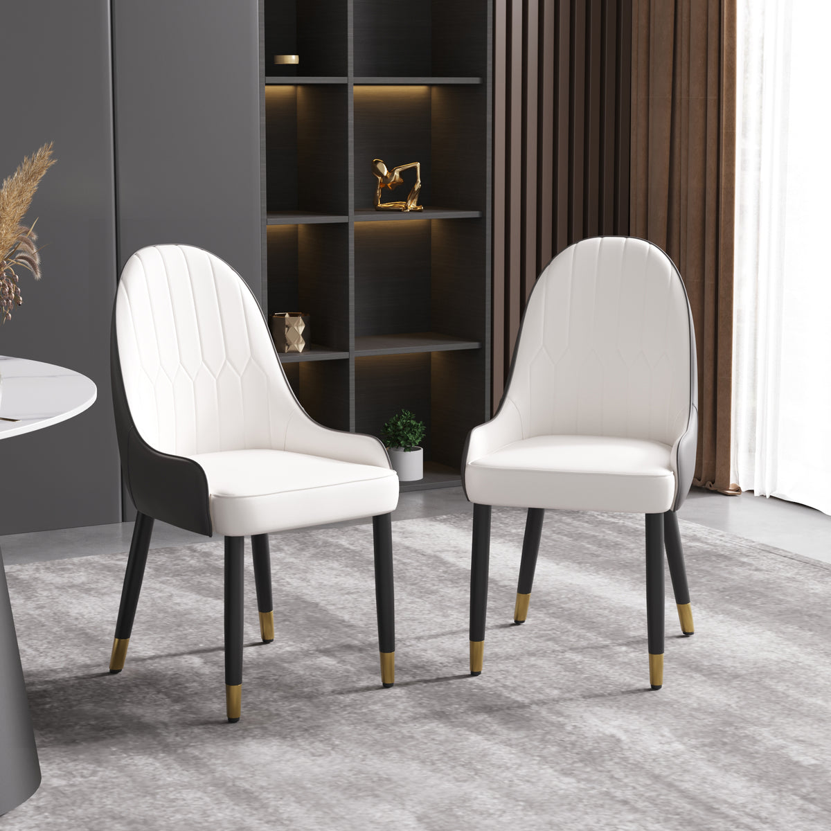 Modern Contrast Color Quilted Back Dining Chair Set of 2