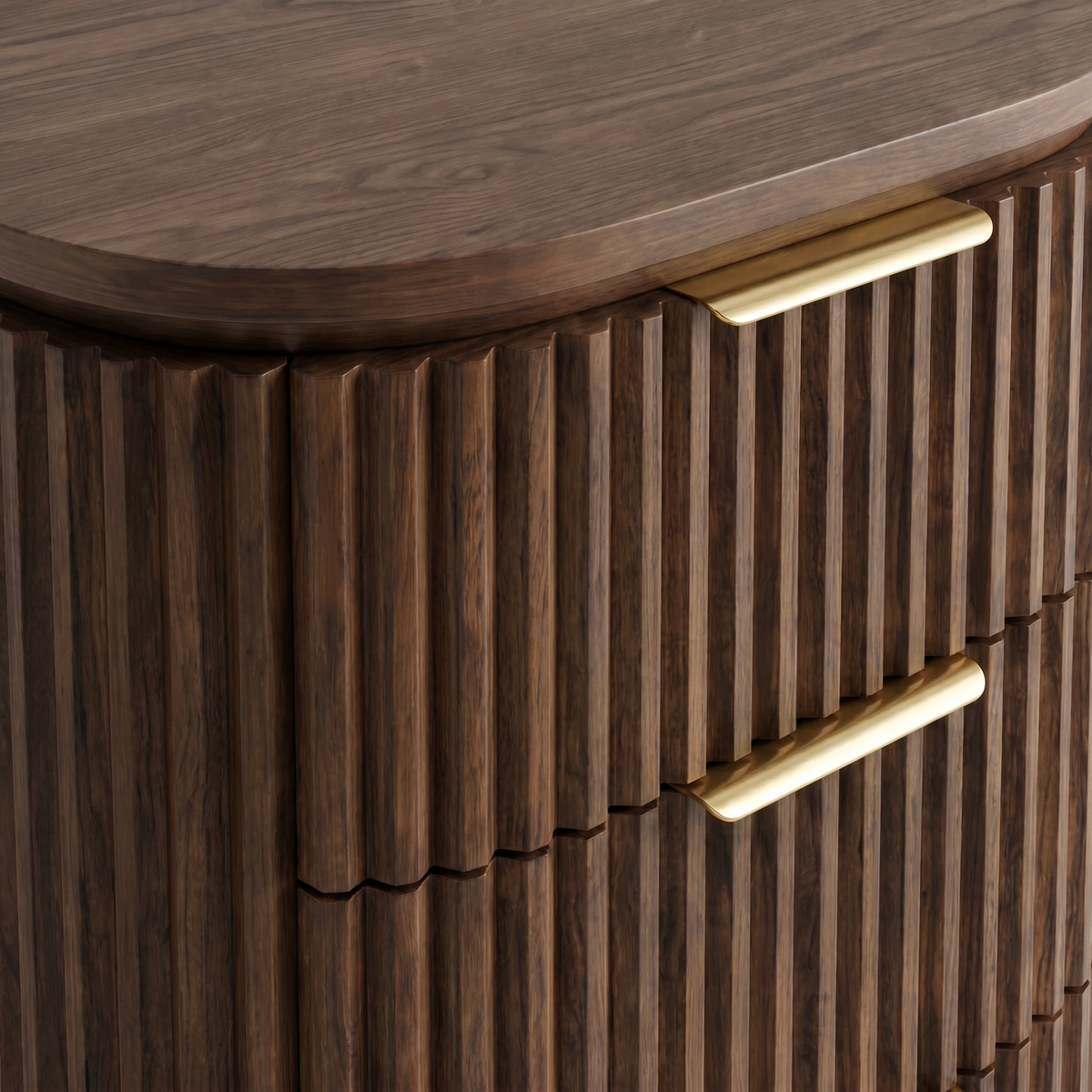 【LAS VEGAS MARKET EXHIBIT】Fluted 3-Drawer Walnut Nightstand with Brass Handles