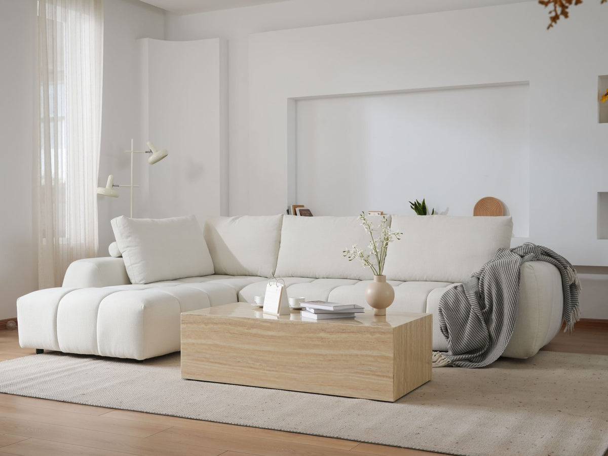 L-Shaped Sectional Sofa with Oversized Grid Cushions & Fixed Chaise