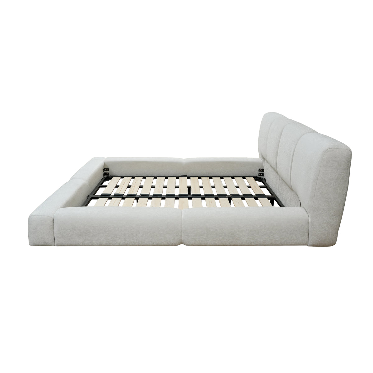 Vertical-Stripe Textured Upholstered Platform Bed with 4-Panel Headboard – Queen & King Size Options