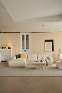 L-Shaped Sectional Sofa – Beige Cloud Sofa, Fixed Chaise Lounge, Oversized Deep Seat Couch