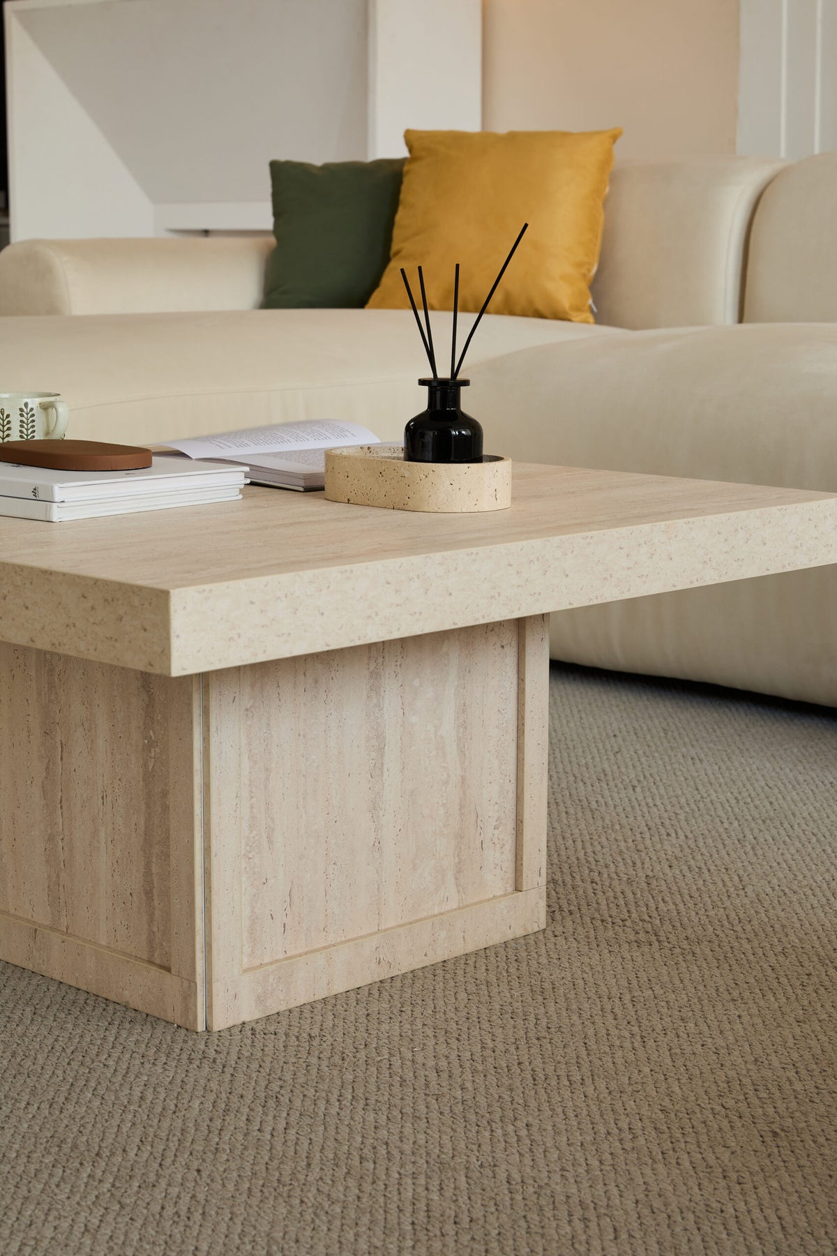 Square Travertine-Top Coffee Table