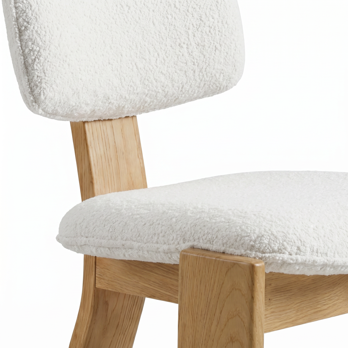 【LAS VEGAS MARKET EXHIBIT】Boucle Upholstered Solid Oak Dining Chair, Curved Thick Leg Minimalist Wabi-Sabi Side Chair for Dining Room